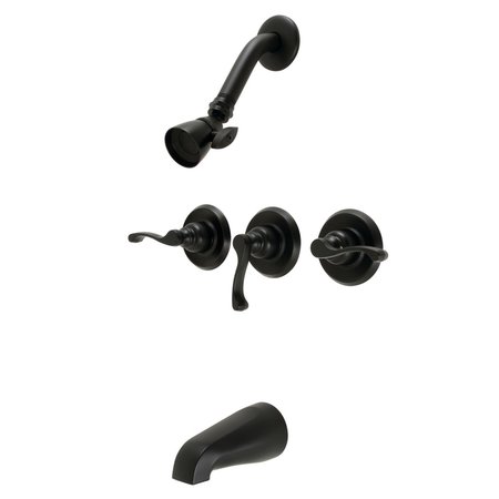 KINGSTON BRASS ThreeHandle Tub and Shower Faucet, Matte Black KB230FL